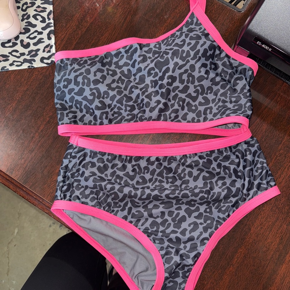 Leopard Print Bikini with Pink Trim SIZE SMALL
